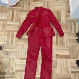 Elegant Red Leather Pantsuit